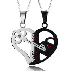 Hot sale matching heart cute cat stainless steel couples necklace