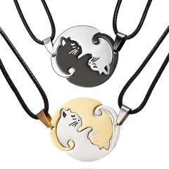Hot sale matching heart cute cat stainless steel couples necklace