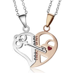 Hot sale matching heart cute cat stainless steel couples necklace
