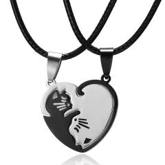 Hot sale matching heart cute cat stainless steel couples necklace