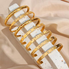 Concise cubic zircon star stainless steel cuff bangle bracelet