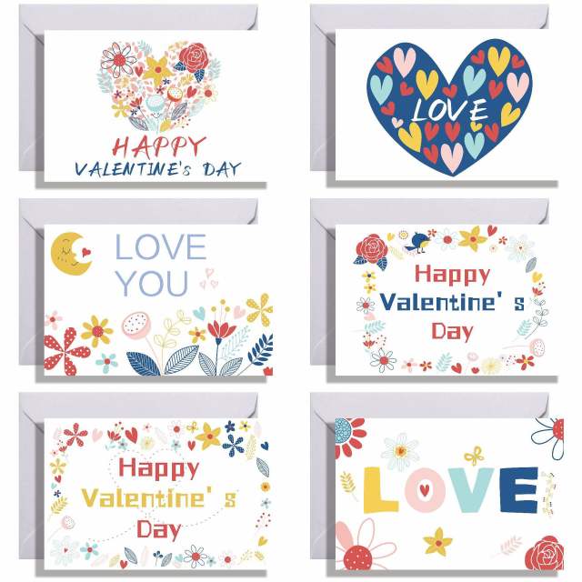 6pcs set Valentine's Day greeting cards with envelop stickers
