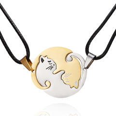 Hot sale matching heart cute cat stainless steel couples necklace