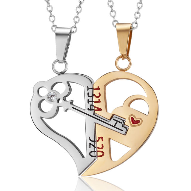 Hot sale matching heart cute cat stainless steel couples necklace