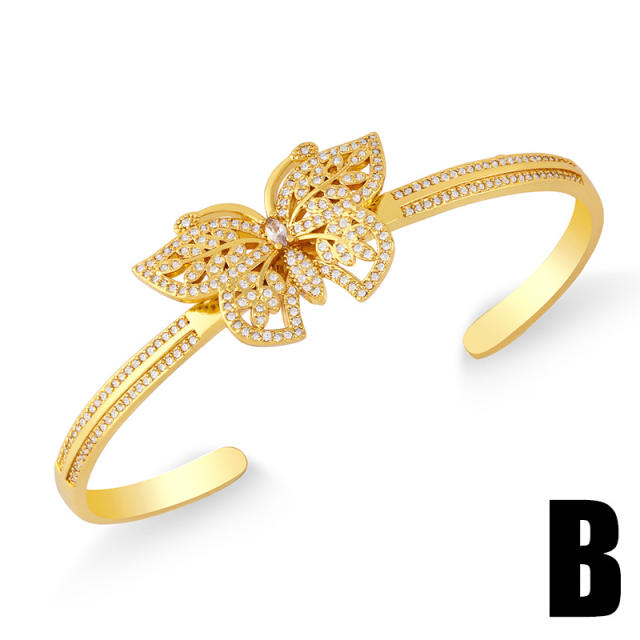 Hot sale personality diamond butterfly lepard gold plated copper bangle bracelet