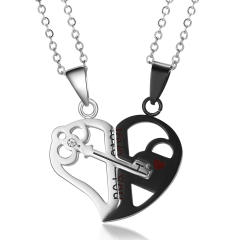 Hot sale matching heart cute cat stainless steel couples necklace