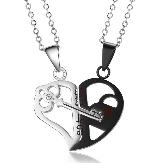 Hot sale matching heart cute cat stainless steel couples necklace