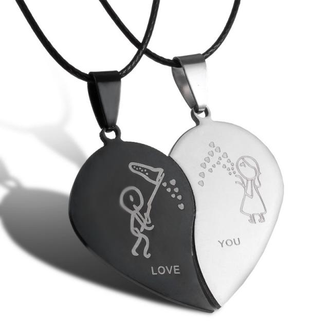 Hot sale matching heart cute cat stainless steel couples necklace