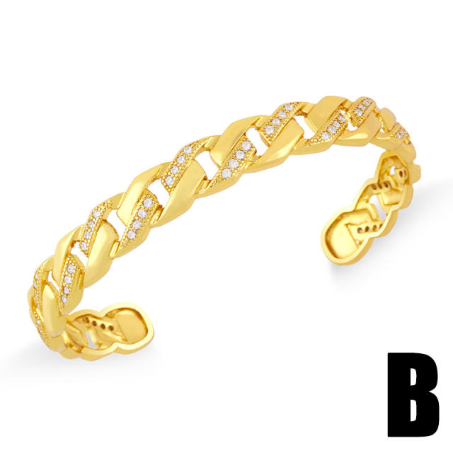Punk trend diamond cuban link chain snake gold plated copper bangle bracelet