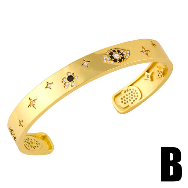 Personality diamond evil eye happy letter gold plated copper bangle
