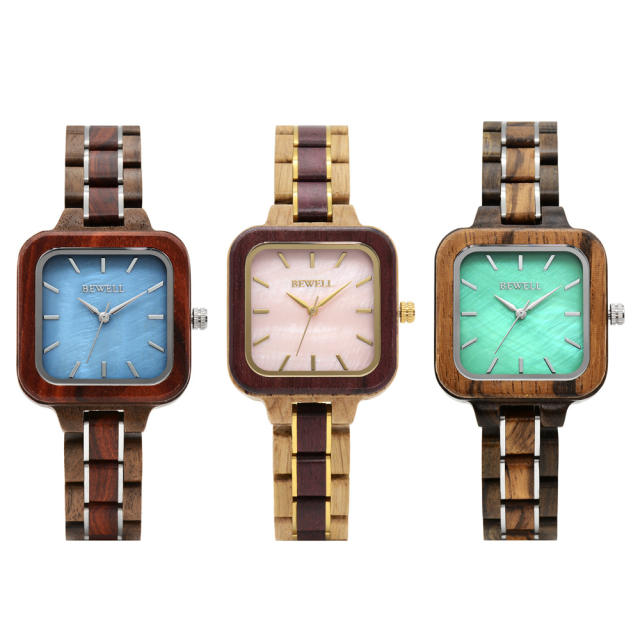 Popular wooden material square design women watches