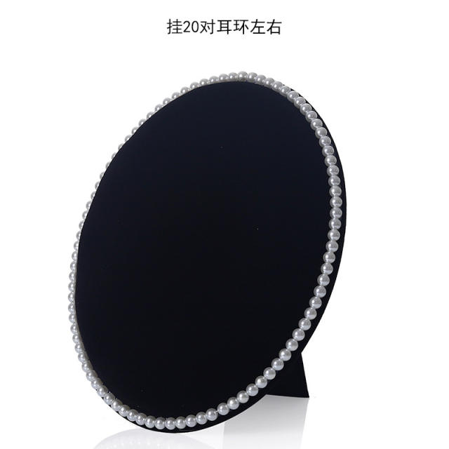 Oval shape pink black gray velvet pearl bead earrings display stand