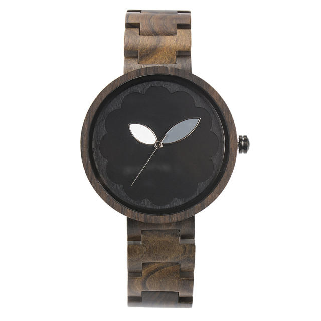 Elegant simple bamboo leaf design wooden material watches for women