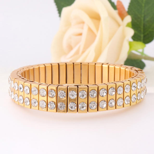INS hot sale rhinestone shiny stainless steel bangle bracelet elastic bangle