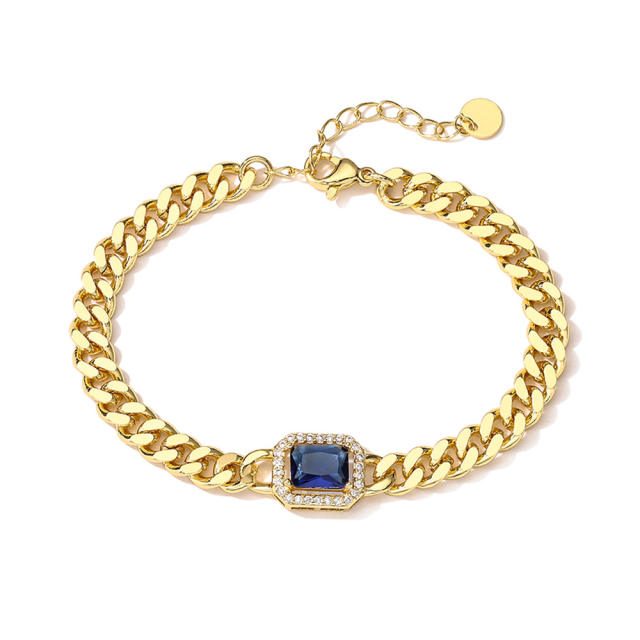 Delicate colorful square cubic zircon gold plated copper chain necklace