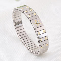 Delicate rhinestone star mix color stainless steel bangle bracelet