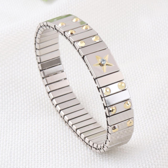 Delicate rhinestone star mix color stainless steel bangle bracelet