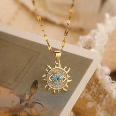 Personality diamond evil eye sun shape pendant gold plated copper necklace set