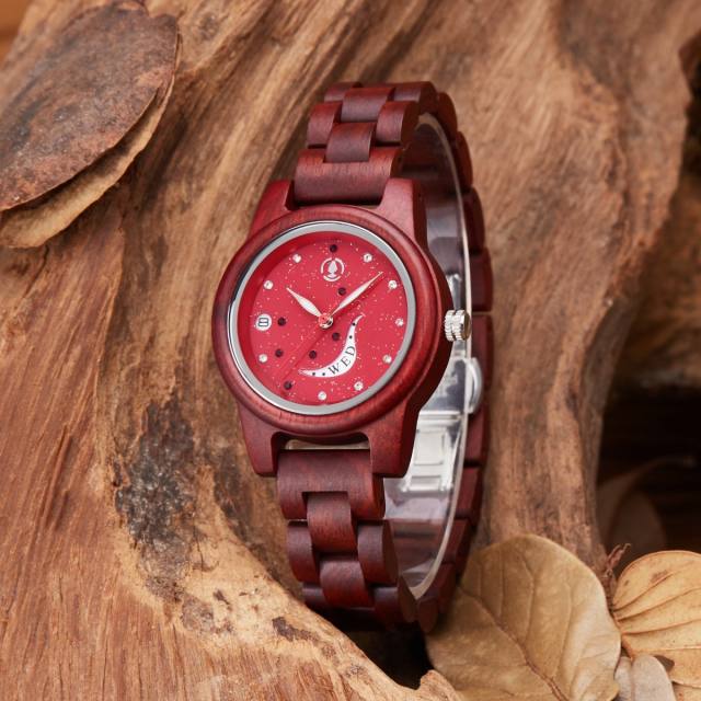 Natural star moon shiny pattern wooden watches for women