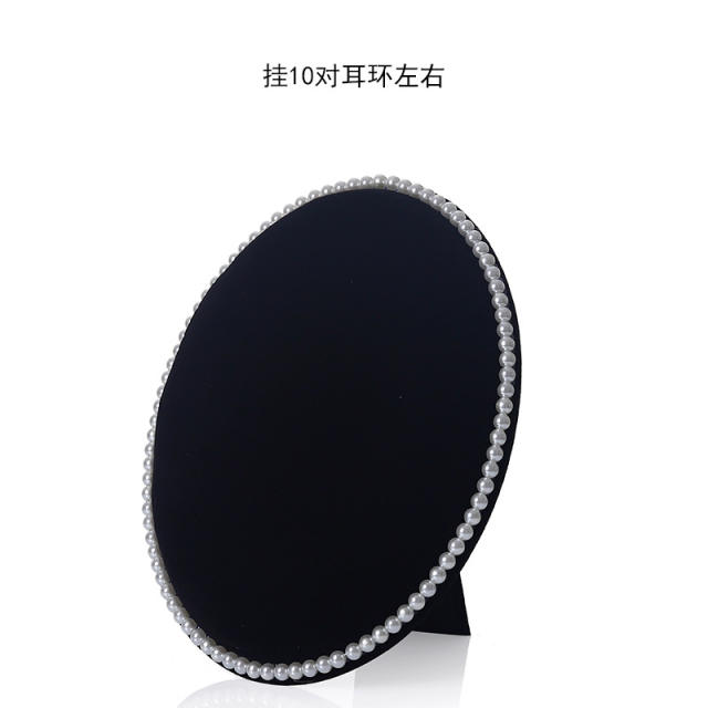 Oval shape pink black gray velvet pearl bead earrings display stand