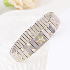 Delicate rhinestone star mix color stainless steel bangle bracelet