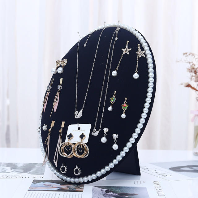 Oval shape pink black gray velvet pearl bead earrings display stand