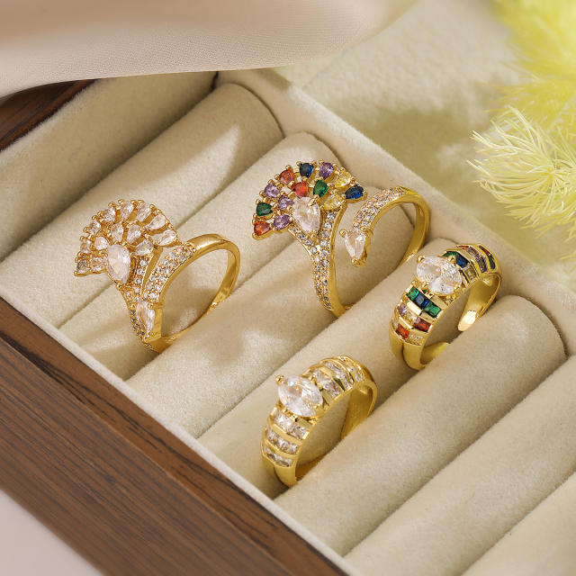 Hot sale luxury cubic zircon gold plated copper finger rings