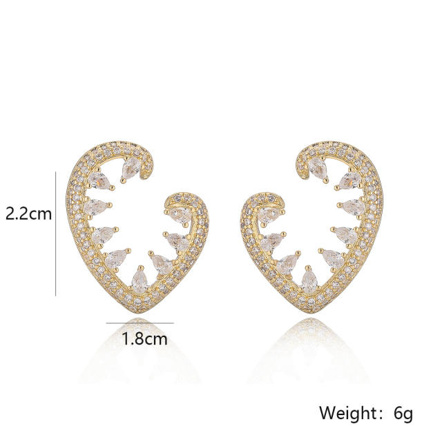 Hot sale delicate diamond heart women gold plated copper earrings