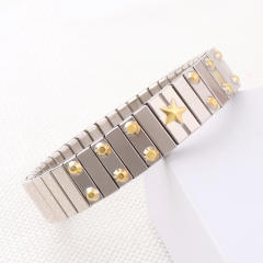 Delicate rhinestone star mix color stainless steel bangle bracelet