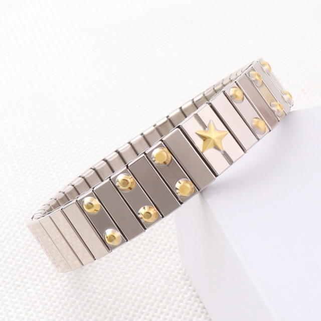 Delicate rhinestone star mix color stainless steel bangle bracelet
