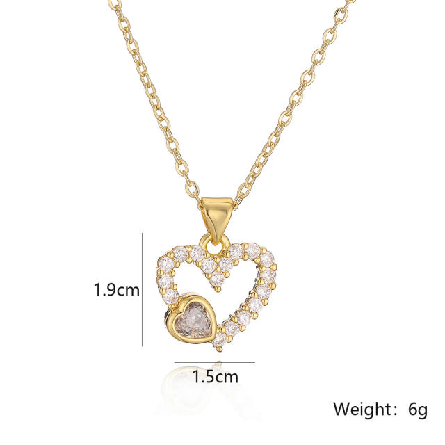 Delicate dainty diamond heart pendant gold plated copper necklace