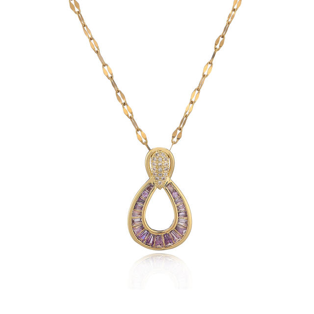 Delicate dainty colorful cubic zircon drop pendant gold plated copper necklace