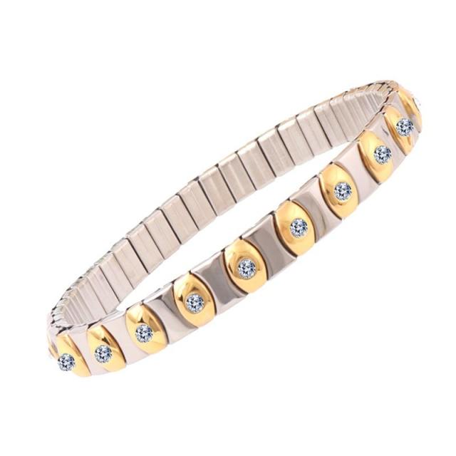 Hot sale rhinestone evil eye stainless steel elastic bangle bracelet