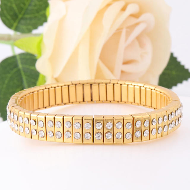 Hot sale rhinestone evil eye stainless steel elastic bangle bracelet
