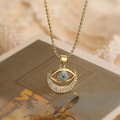 18K gold plated diamond evil eye pendant copper necklace set