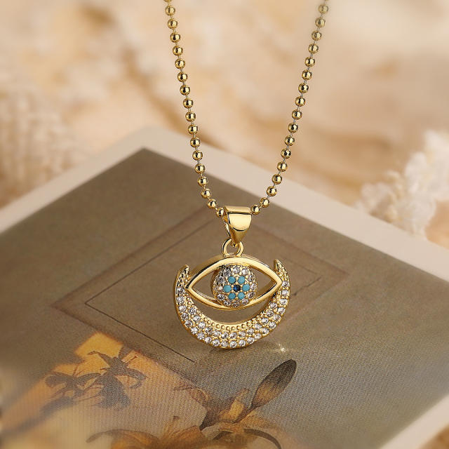 18K gold plated diamond evil eye pendant copper necklace set
