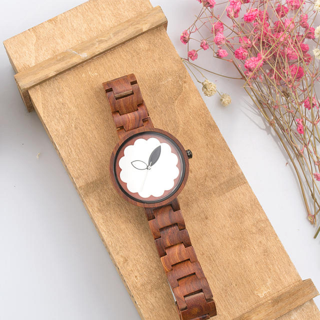 Elegant simple bamboo leaf design wooden material watches for women
