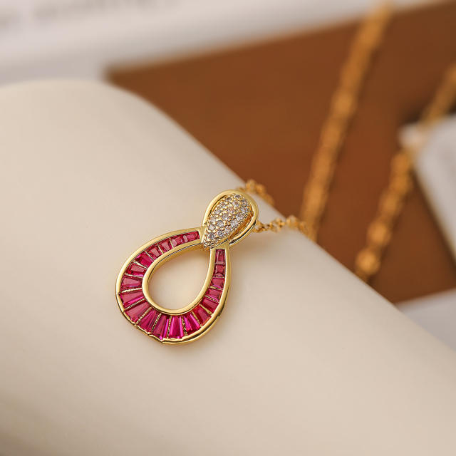 Delicate dainty colorful cubic zircon drop pendant gold plated copper necklace