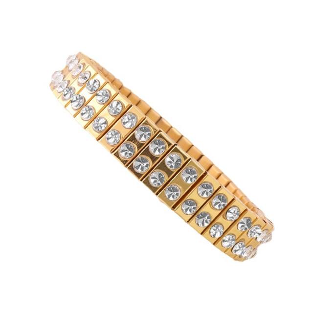 INS hot sale rhinestone shiny stainless steel bangle bracelet elastic bangle