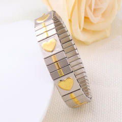 Luxury two tone rhinestone stainless steel elastic bangle bracelet