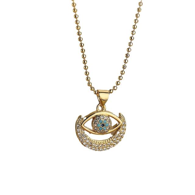 18K gold plated diamond evil eye pendant copper necklace set
