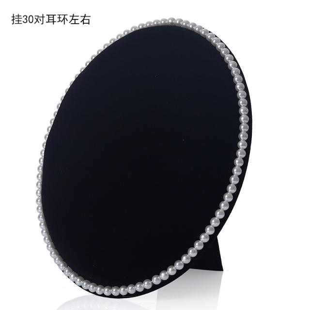 Oval shape pink black gray velvet pearl bead earrings display stand
