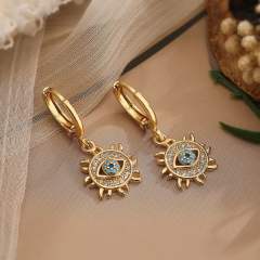 Personality diamond evil eye sun shape pendant gold plated copper necklace set