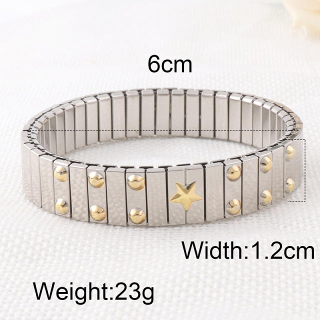Delicate rhinestone star mix color stainless steel bangle bracelet