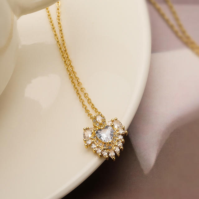 Delicate dainty diamond heart pendant gold plated copper necklace