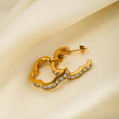 18KG delicate cubic zircon flower shape hoop stainless steel earrings