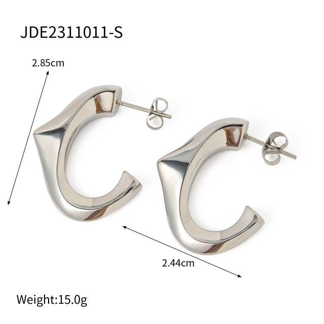 18KG geometric triangle design open hoop stainless steel earrings