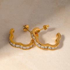 18KG delicate cubic zircon flower shape hoop stainless steel earrings