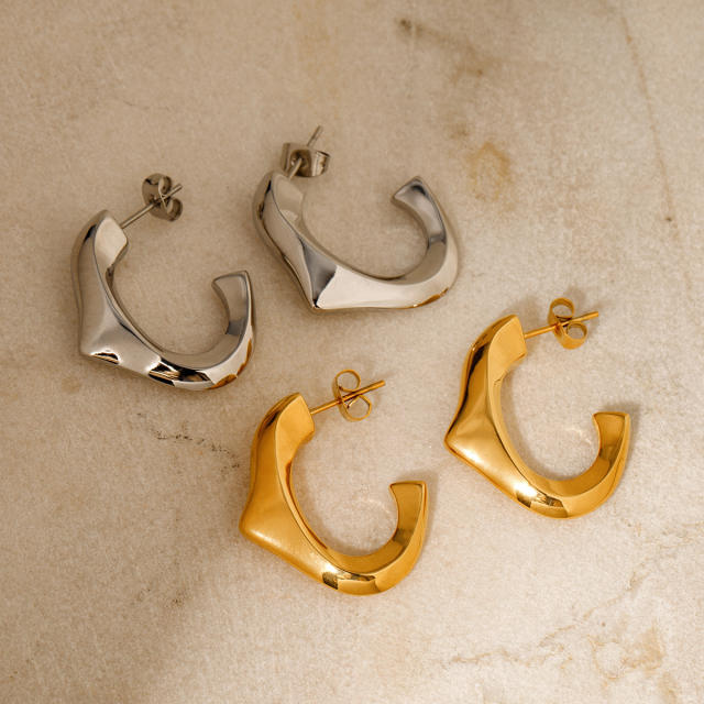 18KG geometric triangle design open hoop stainless steel earrings