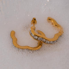 18KG delicate cubic zircon flower shape hoop stainless steel earrings